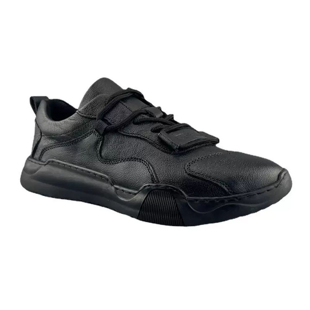 Men's Sports Shoes Thick-Soled Black Casual Leather Shoes